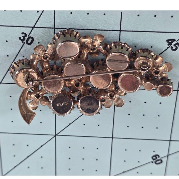 Albert Weiss Vintage Pink Purple Rhinestone Brooch & Clip Earrings Set Signed - Picture 3 of 10